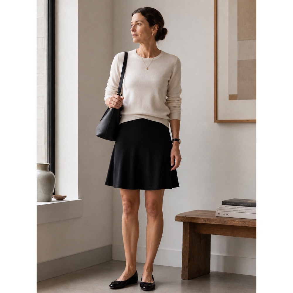 J. Jill Wearever Black Stretch A-Line Skirt Large Pull On Knit Minimalist